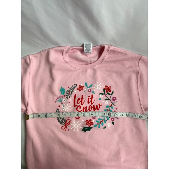 Jerzees Let It Snow Pink Christmas Sweater Crewneck Size S Barbiecore Holidays - Picture 7 of 8